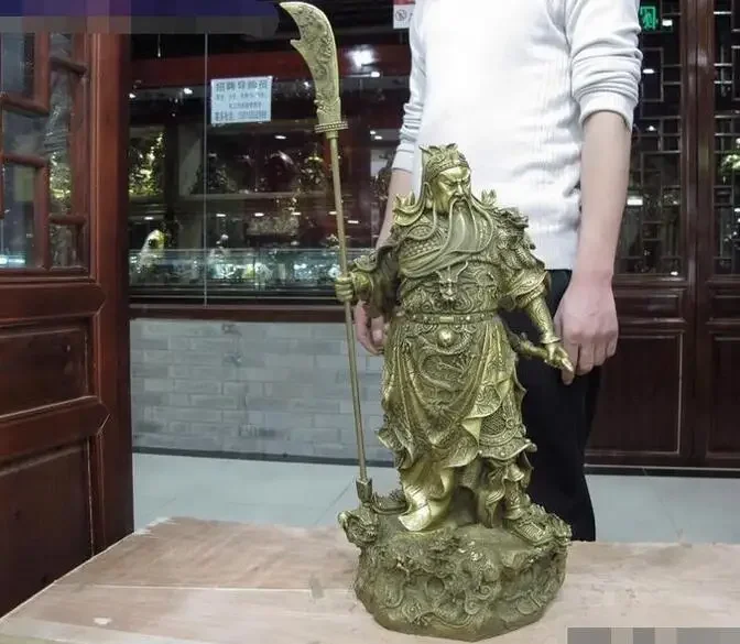 Copper Statue 21 Brass Copper Guan Gong GuanYu Nine Dragon Kuan Kung Hold Sword Warrior Statue