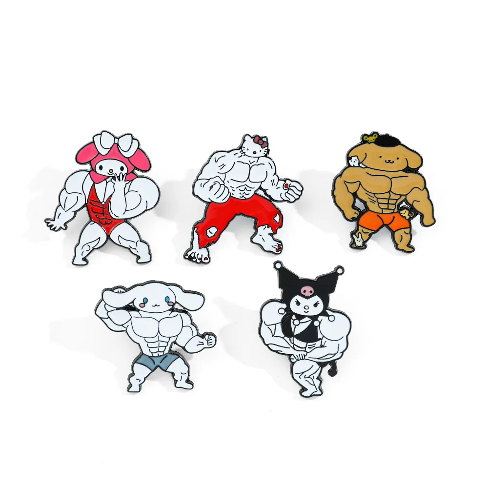 5Pcs/Set Cartoon Sanrio Brooch Enamel Pins Cute Creative Muscles Brooches Clothes Lapel Badges Jewelry Gifts for Kids Friends