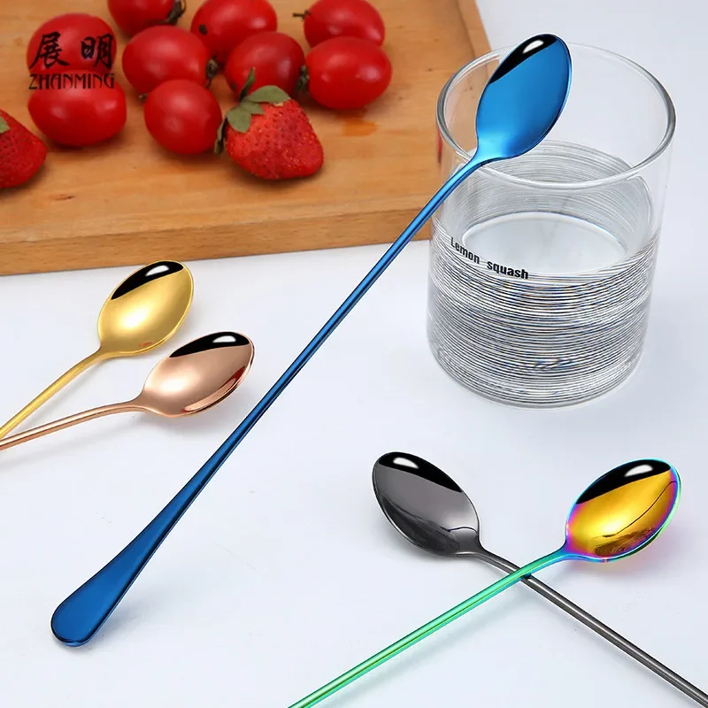 304 Stainless steel long-handled spoon coffee ice drink mixing spoon mixing thickened dessert tableware cutlery set