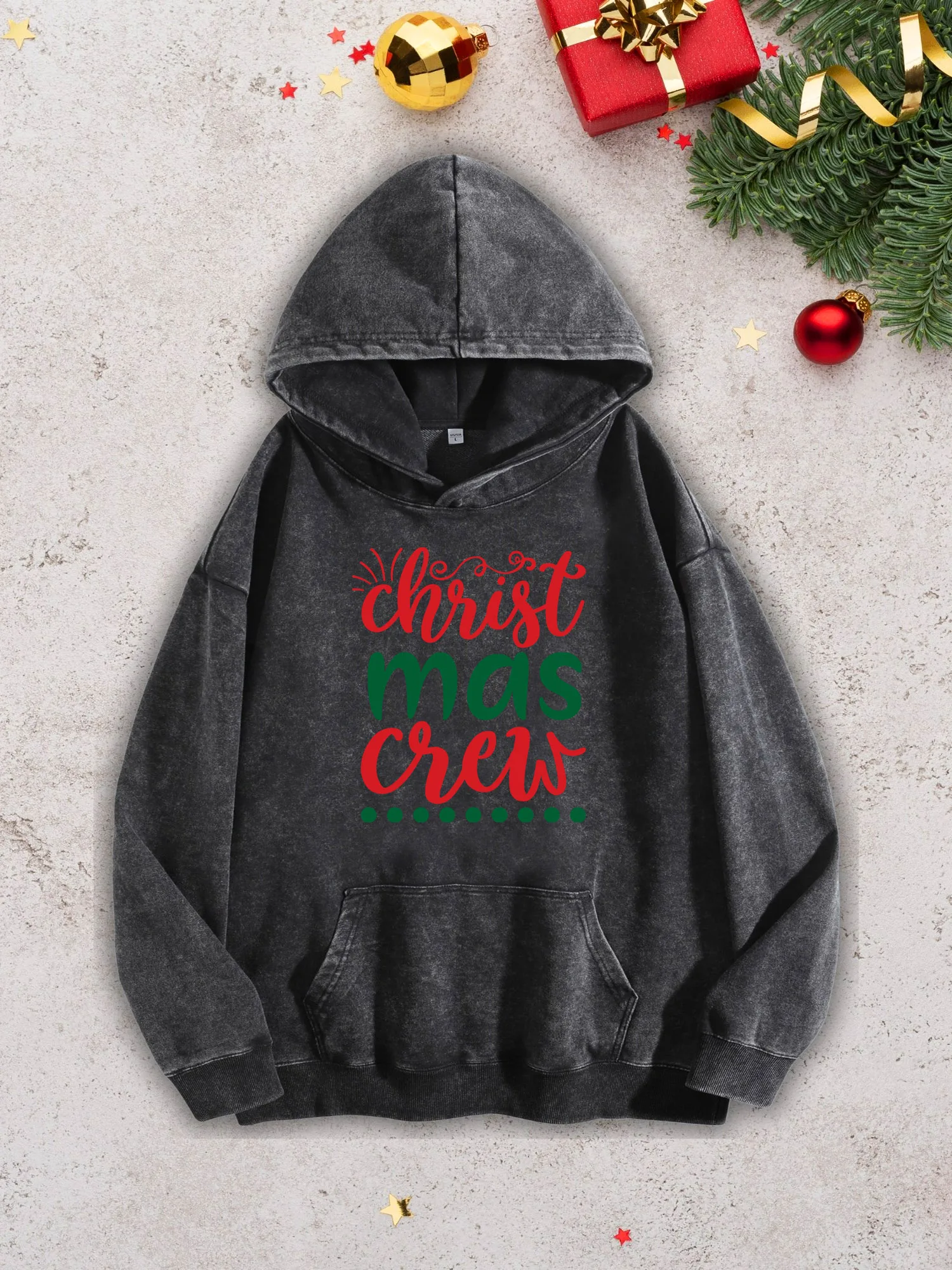Christmas Crew Men's Heavyweight Hoodie - Retro Street Style Black Pullover, Fall & Winter Sweatshirt 400Gsm