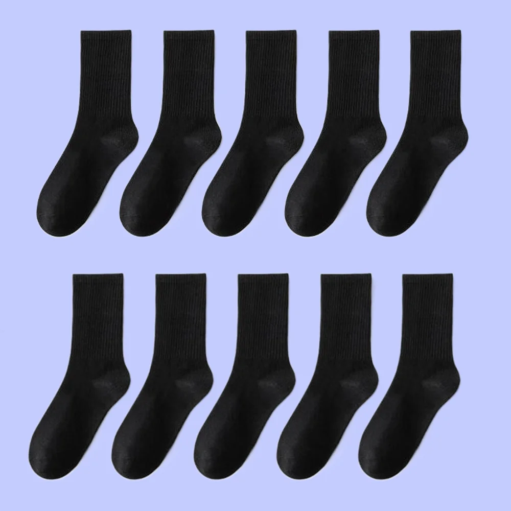 Calcetines deportivos de algodón para hombre y mujer, medias transpirables de tubo medio, absorbentes de sudor, color blanco y negro, alta calidad, 10/20 pares