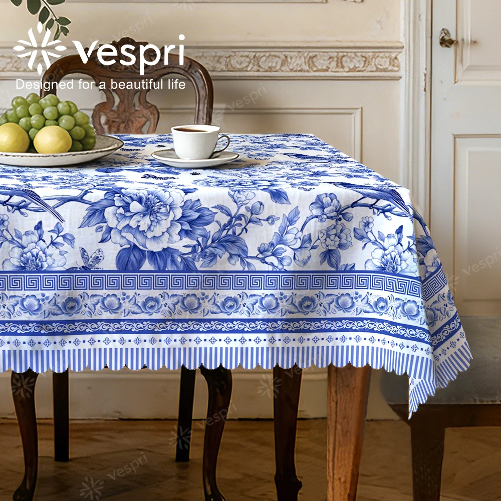 Vespri Frühlingstischdecke mit Blumen-, Schmetterlings- und geometrischem Muster aus Polyester für Restaurants, Osterfeiern und Festivals