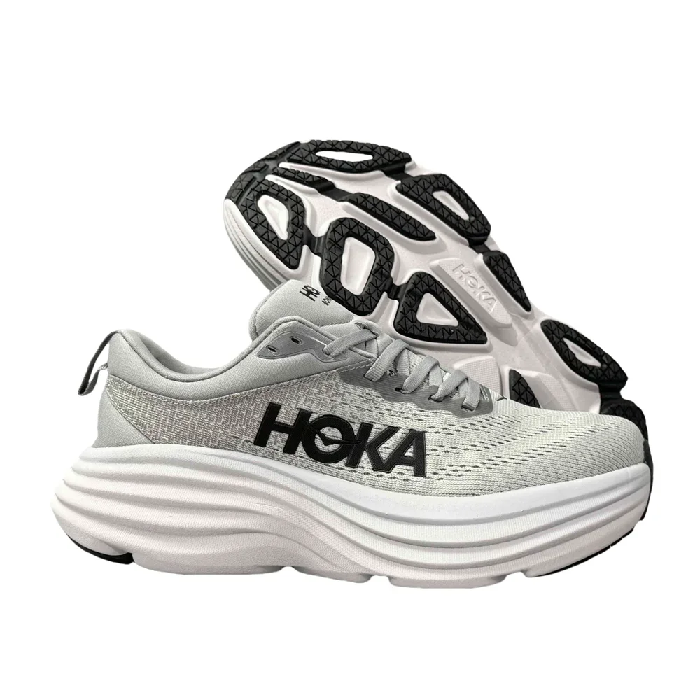 HOKA ONE ONE Bondi 8 Women Men Black and Grey Wear-resistant Comfortable Lightweight Mesh Breathable Running Shoes 1123202-OKB