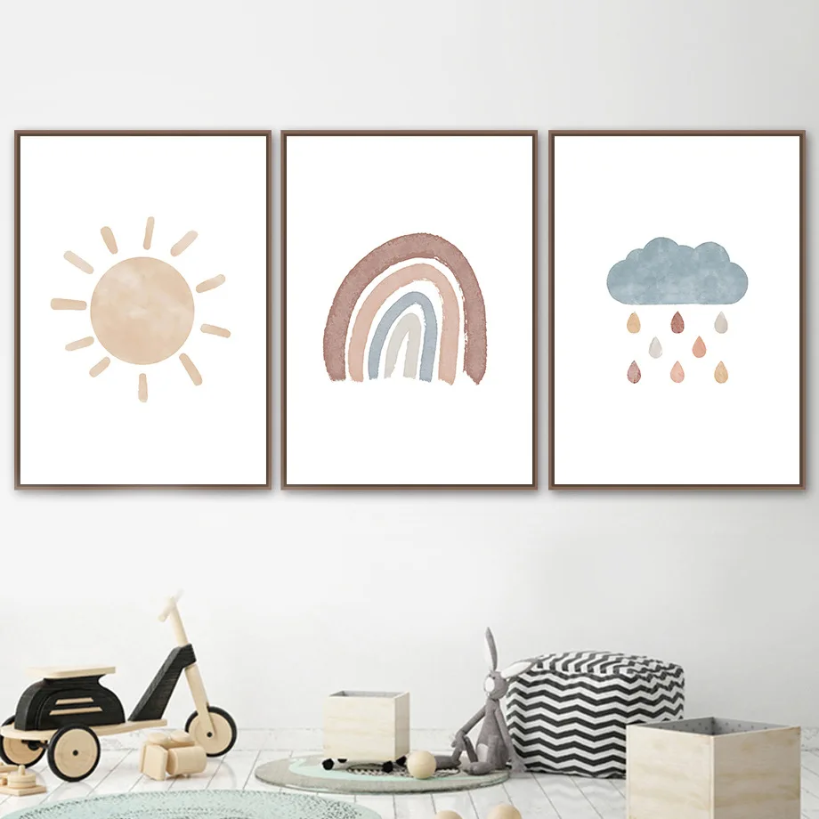 

Simple early education learning cartoon watercolor weather baby bedroom decoration canvas painting