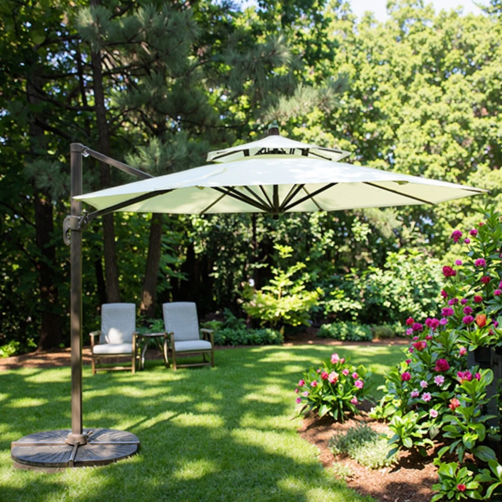

odern Design Foldable Roman Sunshade Garden Umbrella with Base for Outdoor Dining Furniture