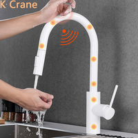 Kitchen Touch Sensor Faucet Sink Smart Pull Down Tap Hot Cold Mixer Crane Deck Mount Modern White Stainless Steel Rotate Faucets