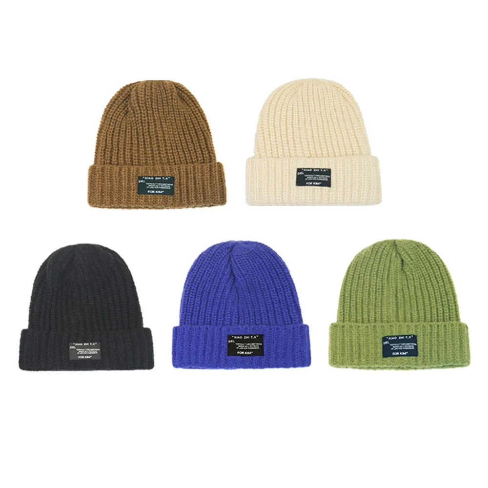 New Fashion Men Warm Knitted Hat Soft Thick Wool Wrinkle proof Hat Winter Warm Ski Hat Loose Hat Casual Hat