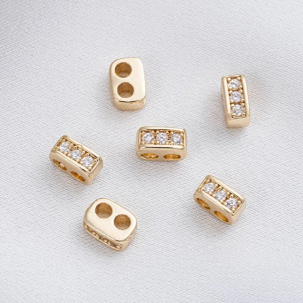 

Copper 14K Gold Color Zirconium Pig Nose Double Hole Spacer Handmade String Double Row Pearl Bracelet Accessories