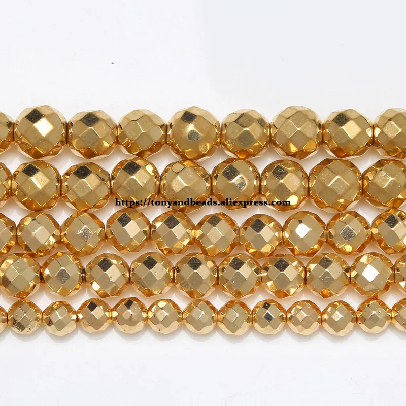 Faceted KC Gold Color Plated Natural Hematite Stone Beads 4 6 8 10 MM 15\