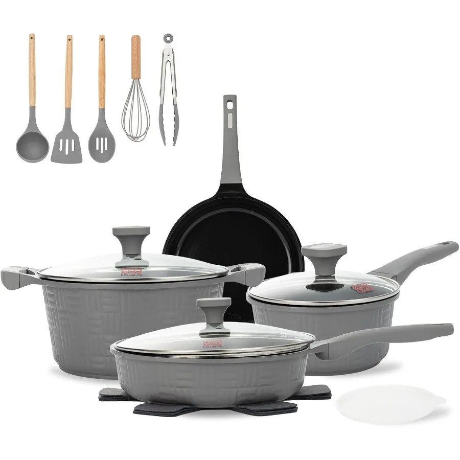 

UCCLIFE 15 шт. набор кастрюль и сковородок антипригарный индукционный набор посуды для домашней кухни нетоксичная кухонная утварь с устойчивым к царапинам