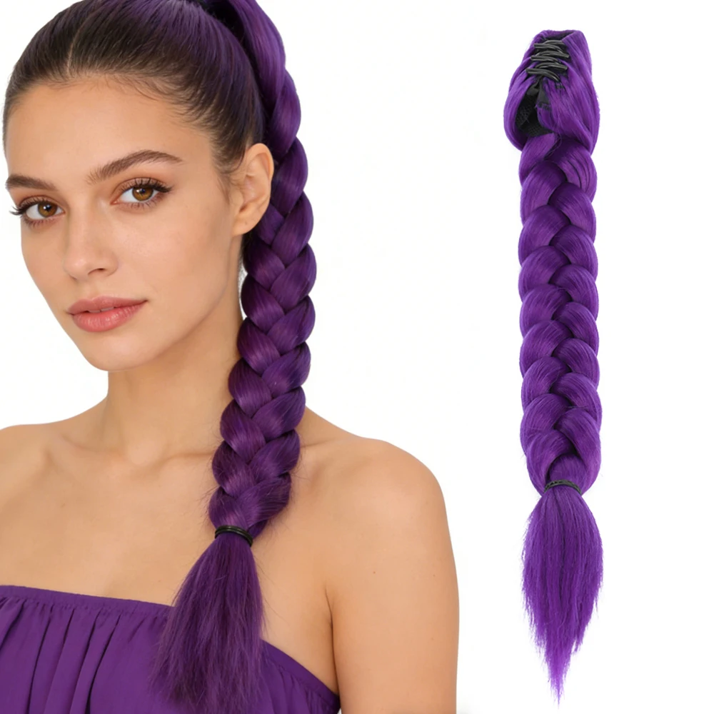 18INCH Synthetic Purple Braid for Women Rumi Ponytail Synthetic Ponytail Costume Hairstyle Halloween Christmas