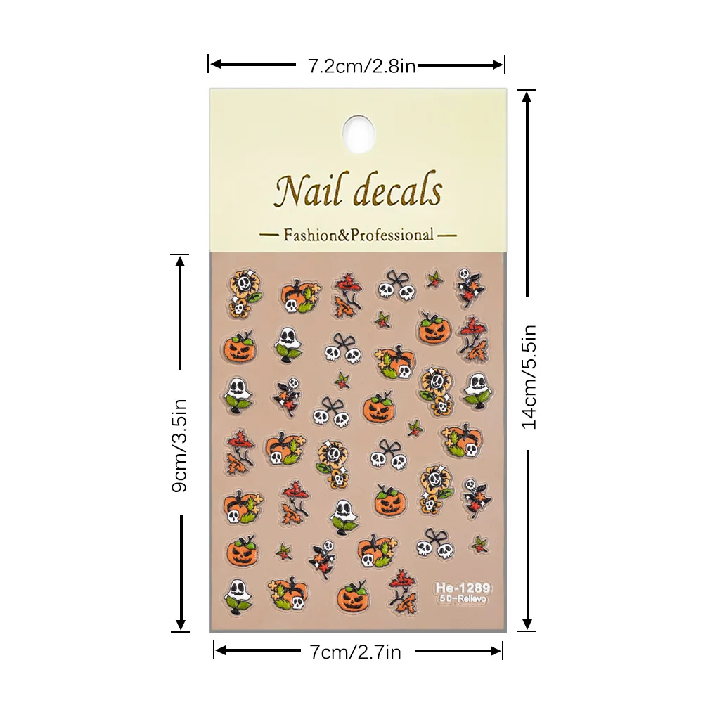 1/5/10 قطعة اليقطين شبح الجمجمة زهرة 5D تنقش هالوين مسمار الفن ملصقات النساء DIY بها بنفسك مانيكير ذاتية اللصق الديكور الشارات