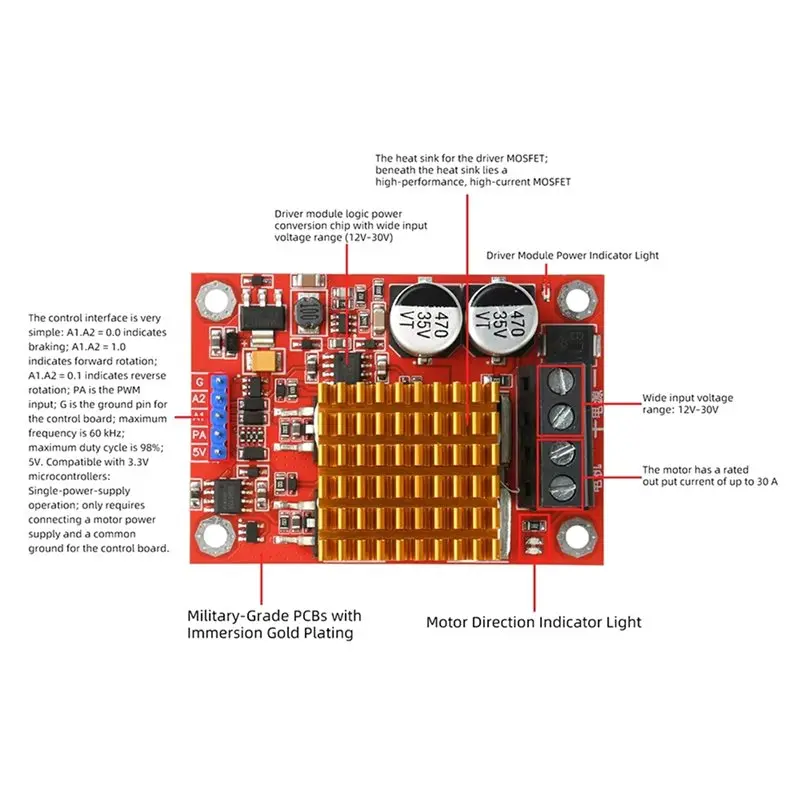 A04G-High-Power 900W Motor Driver Module 30A H Bridge DC 12-30V PWM Speed Control Power Supply