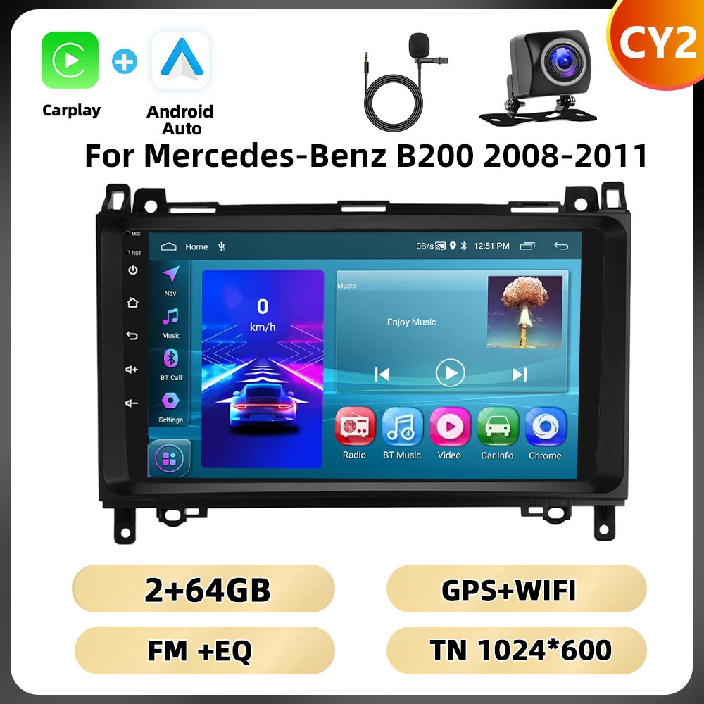 Podofo 8 128G 2din Autoradio Voor Mercedes-Benz B200 2008-2011 Multimediaspeler Navigatie Carplay Android Auto Rds Auto Audio