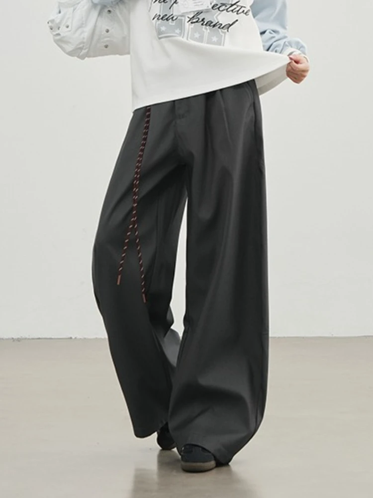 Women Curved Knife Wide Leg Pants Solid Color Pleated Suit Trousers Loose Casual Cleanfit Fashion Office Lady Straight Pants