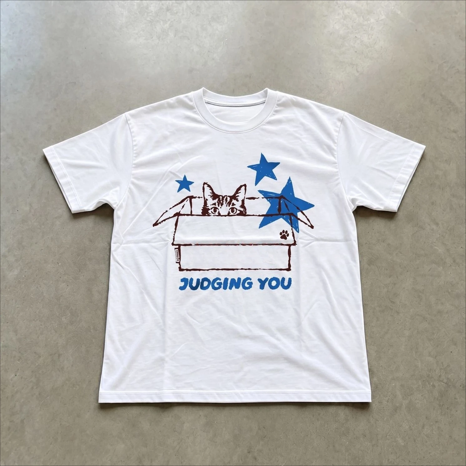 Unisex T‑Shirt Cat In Box Star Judging You Slogan Graphic Print Short Sleeve Fun Casual Street Fashion Summer Daily Top