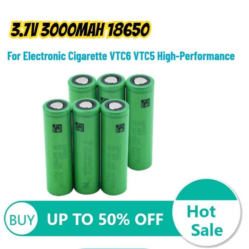 3.7V 3000mAh 18650 Lithium Battery for Electronic Cigarette VTC6 VTC5 High-Performance Portable Rechargeable Battery