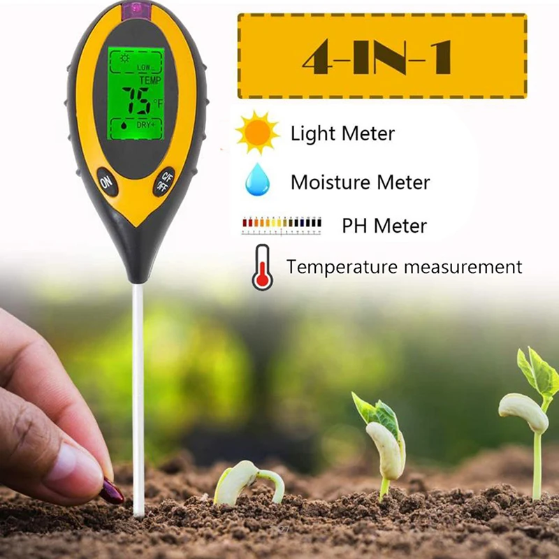 4 in 1 Soil PH Tester Light Sunlight Test Moisture Meter Temperature Tester Tools