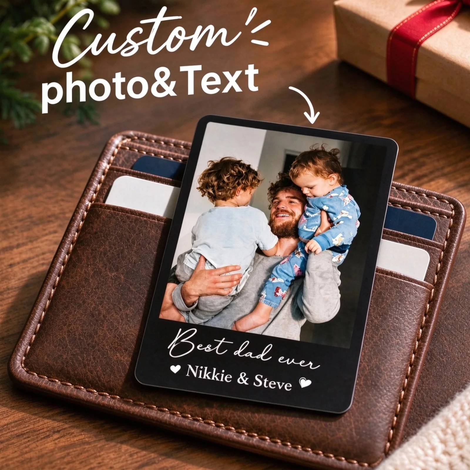 1pc Personalized Photo And Text Stainless Steel Wallet Insert Card Custom Gift For Family Lover Friend