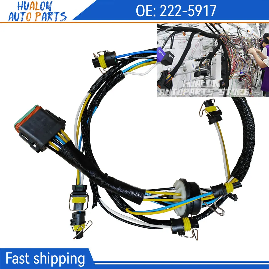 2225917 Black Engine Fuel Injector Wiring Harness Assembly For Caterpillar Excavator C7 Engine 324D E325C Replaces 222-5917