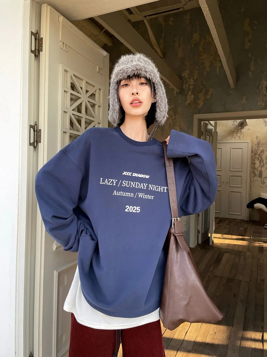 

Повседневный свитшот Deep Sea Velvet из 100% хлопка с буквенным принтом JCCC adow, универсальный, удобный, средней длины, с круглым вырезом и длинными рукавами