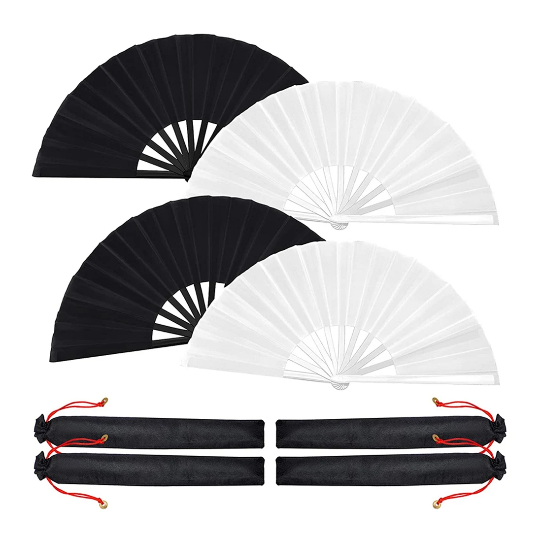 4 Pcs Large Folding Fan Silk Hand Fan Chinese Japanese Kung Fu Tai Chi Handheld Fan Folding Dancing Prop Craft Fan(A)