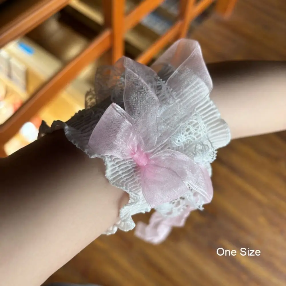 Fashion Lace Lolita Arm Sleeve Elastic Bow Knot Ruffled Fake Sleeves Cuffs Detachable Versatile Ribbon Arm Cuffs Daily Accessory view 6