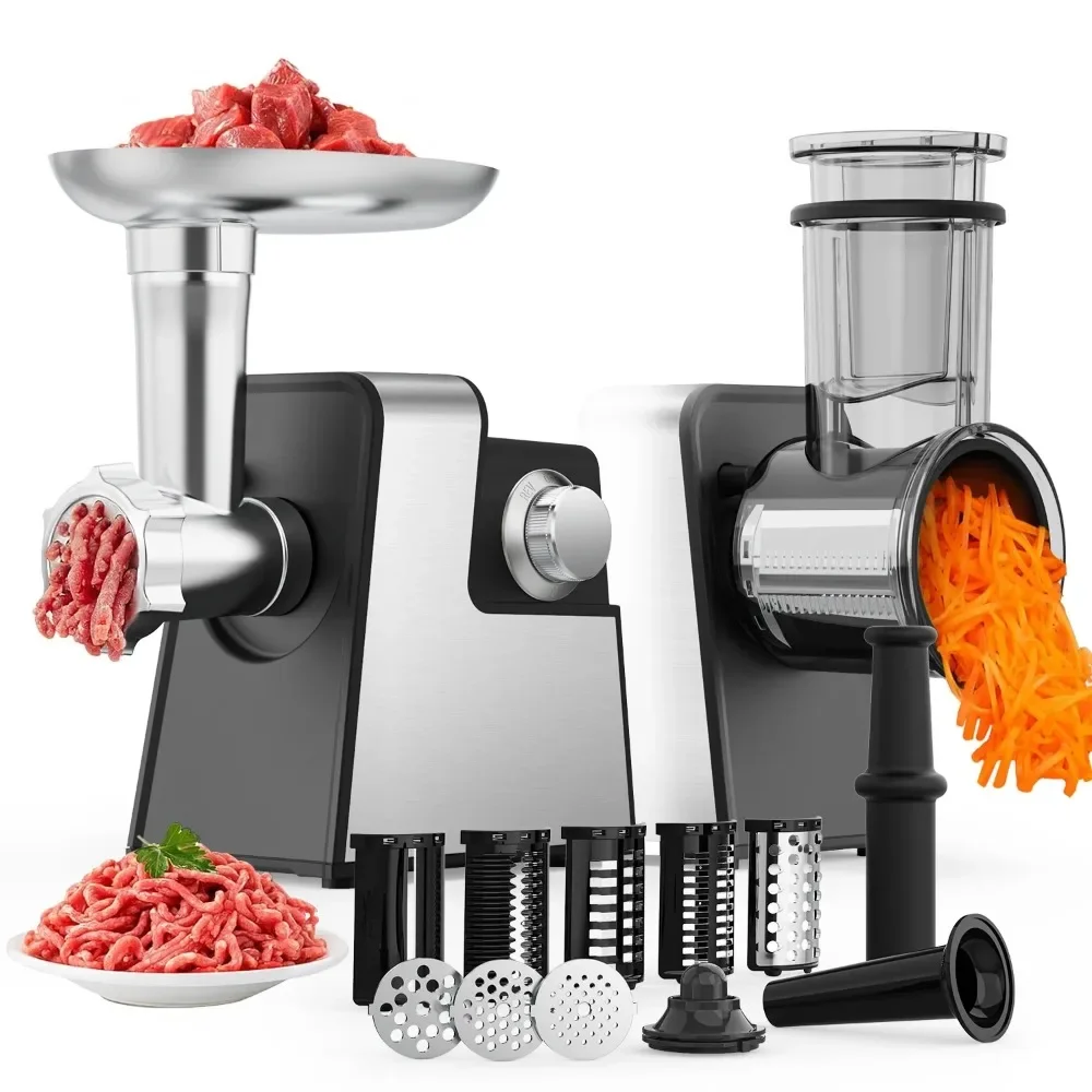 

5 in 1 Electric Meat Grinder: 2500W Heavy Duty Meat Grinder with Sausage Stuffer, Kit, Vegetable Slicer & Shredder,Cheese Grater
