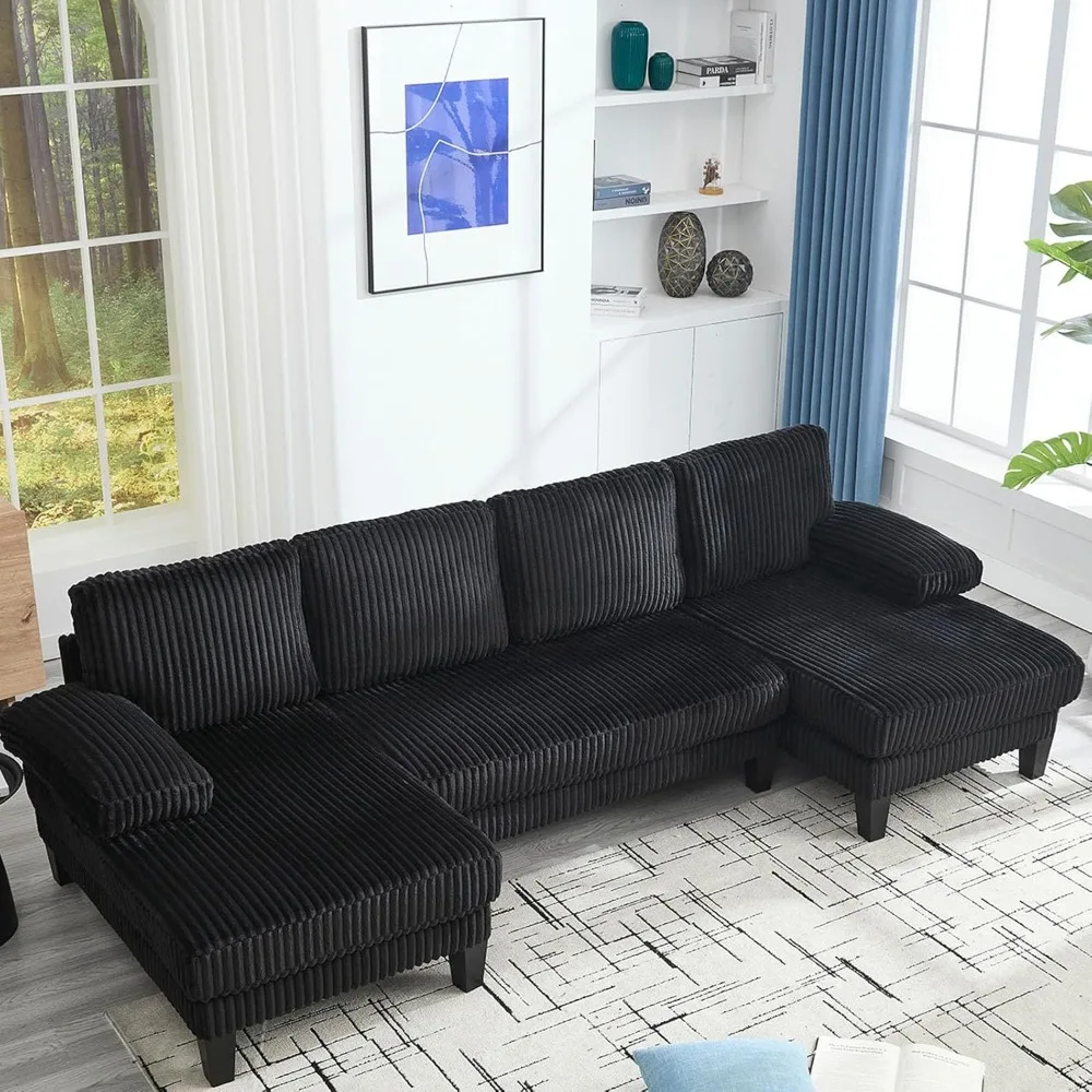 

114" Cloud Couch Sofa,Convertible U-Shaped Couch,with Double Chaise Lounge Corduroy Upholstery Sofa