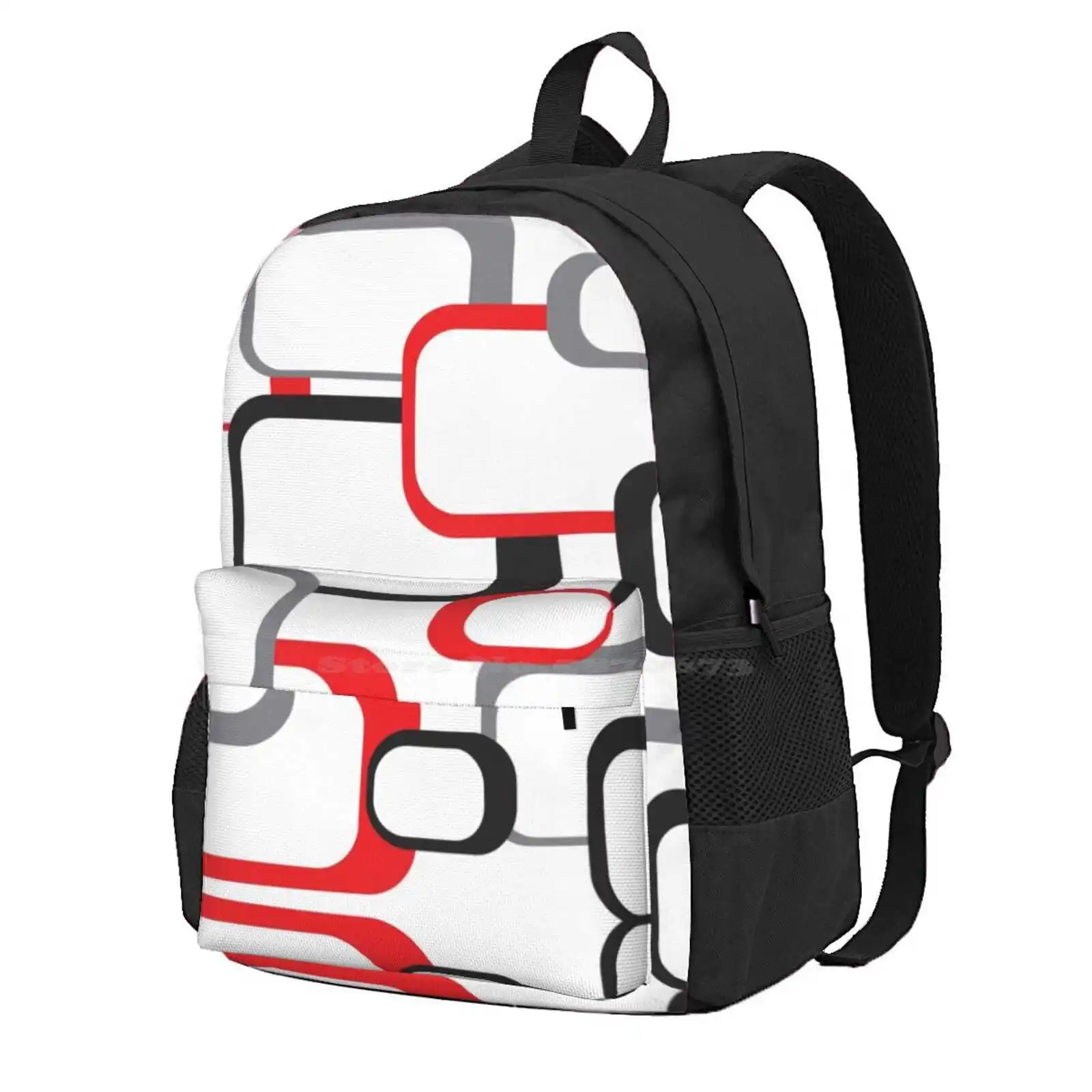 Retro Square Pattern Black Red Gray White Hot Sale Schoolbag Backpack Fashion Bags Squares Square Pattern Mid Century Modern