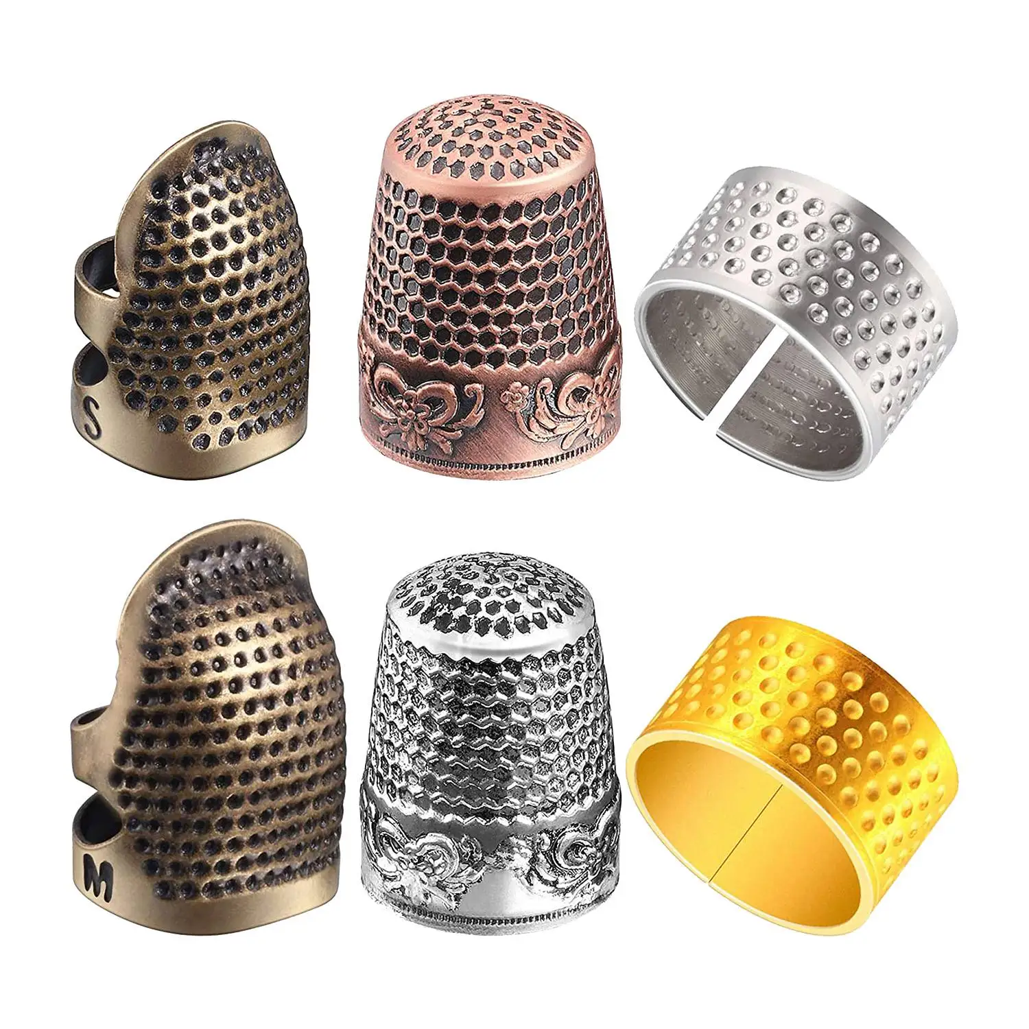 

6 Pieces Sewing Thimble Finger Protector,Adjustable Metal Finger Shield Protector for Sewing Embroidery Needlework