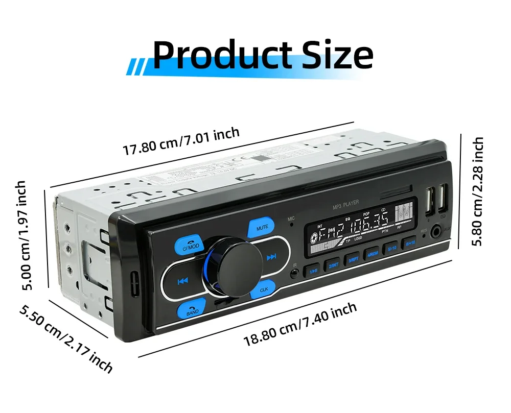 BQCC 1din DAB 12V Car Radio Autoradio Bluetooth/FM/USB/SD/AUX-in Stereo AI Voice Colorful Lights In-dash Car MP3 Player D3300