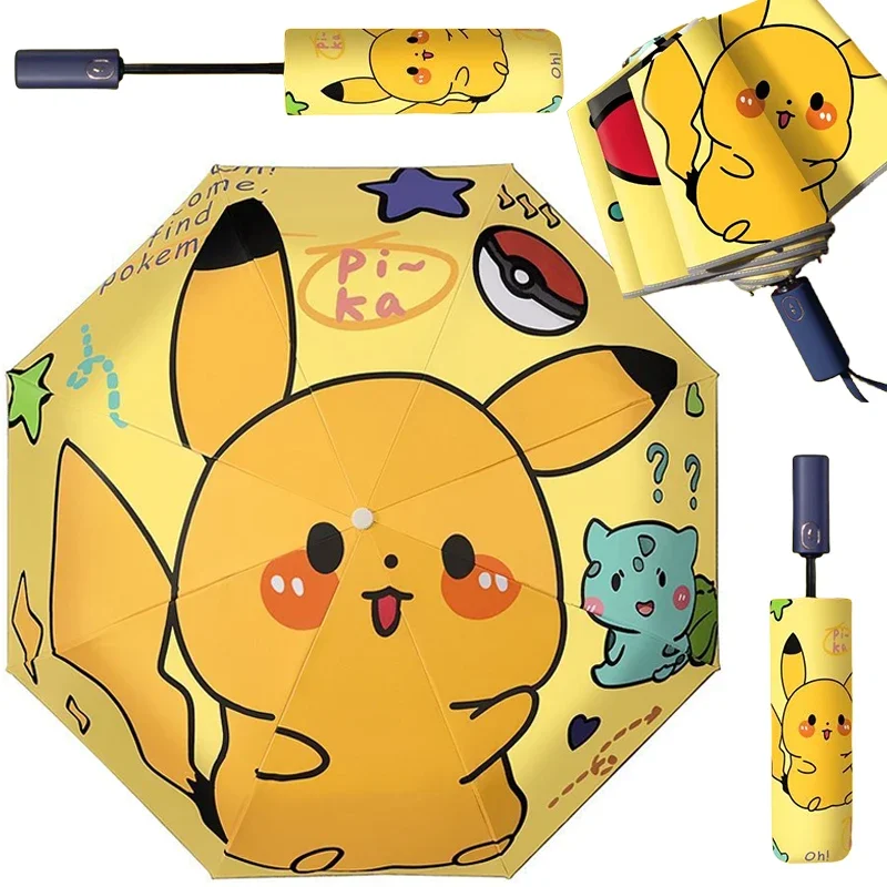 

Pikachu Foldable Umbrella UV Protection Automatic Umbrellas Reflective Strip Safe Children Anime Rain and Sun Parasol Umbrella