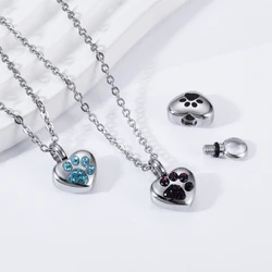 Stainless Steel Rhinestone Pet Cremation Ash Urn Necklace Heart Pendant For Pet Memorial Jewelry