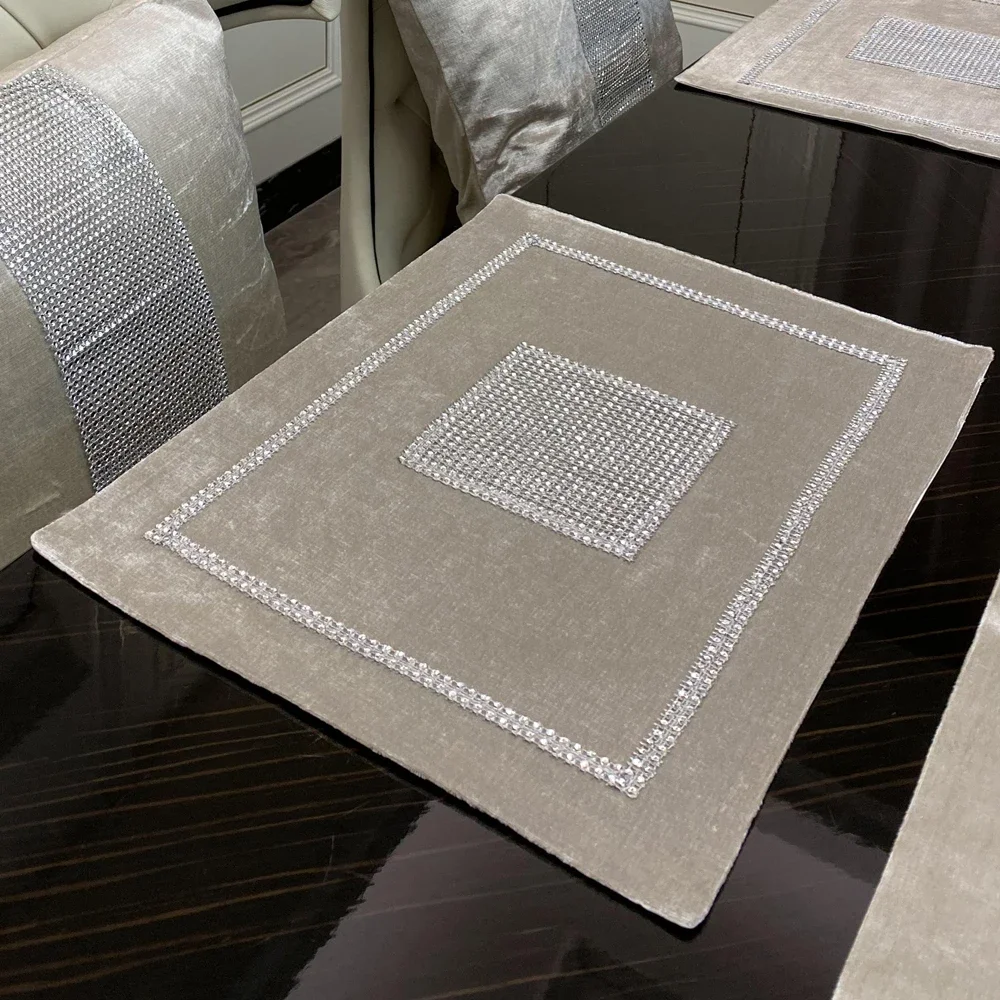 Flannel Rhinestones Placemat, Luxury Table Mat, Heat Insulation, Non-Slip Bowl Coaster, Home Dining Table Decoration