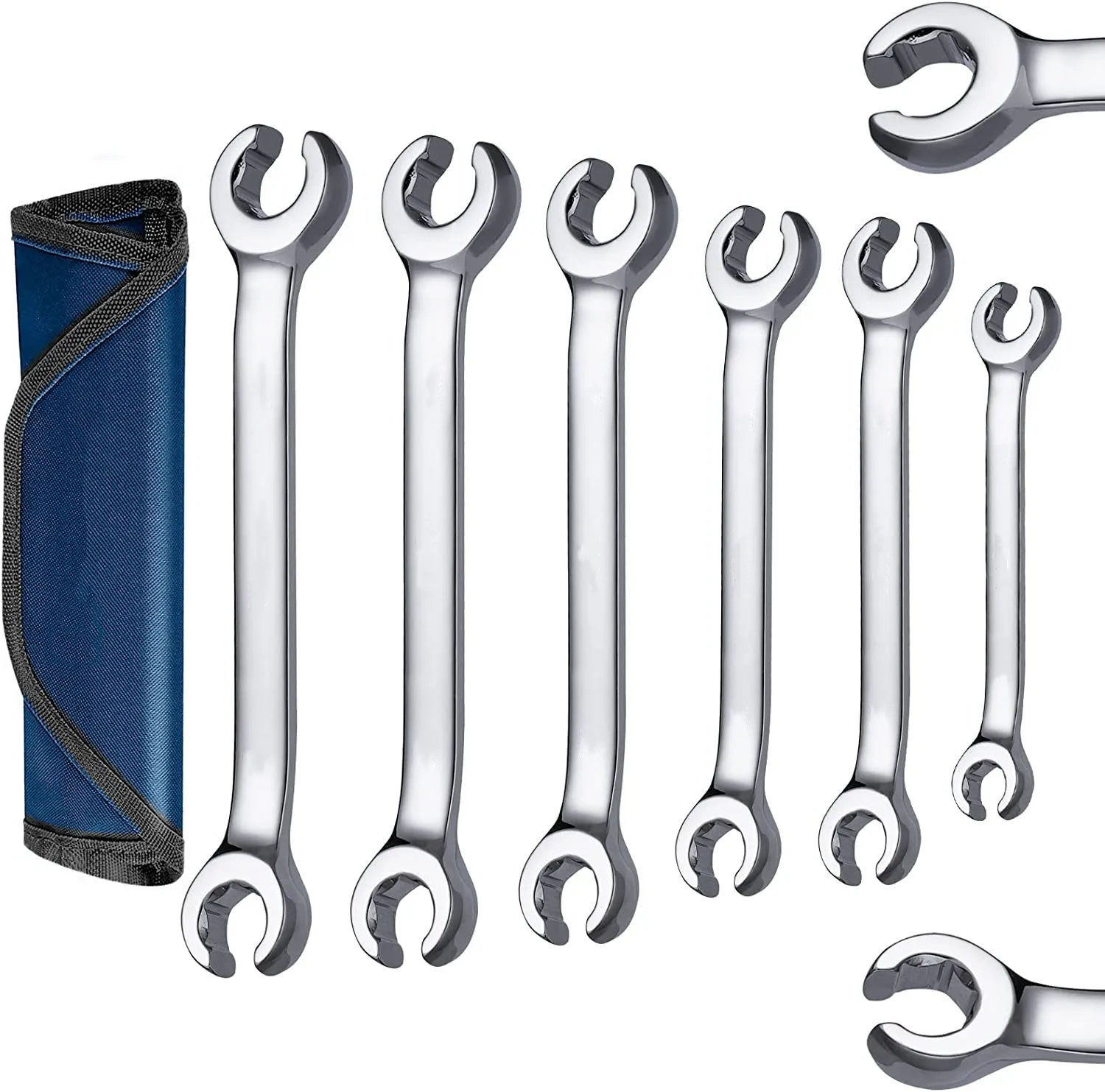 Flare Nut ชุดประแจมือ,เมตริก6Pcs สายเบรคเปิด Wrenches 8-21Mm,C R-V เหล็ก,Roll-Up Pouch สำหรับที่ซ่อมรถอุปกรณ์ทำมือ