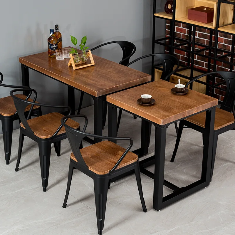 

Solid wood restaurant Commercial dining table Snack bar Dining table and chair combination American industrial style catering Af