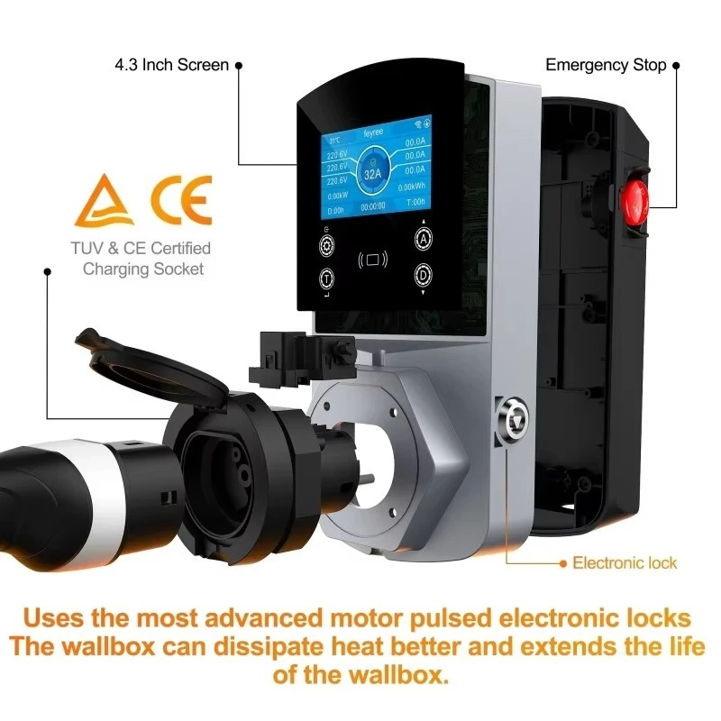 

Floor-Mounted EV Charging Station 22kW 16A 32A, 240V Type 2 Adjustable Charger