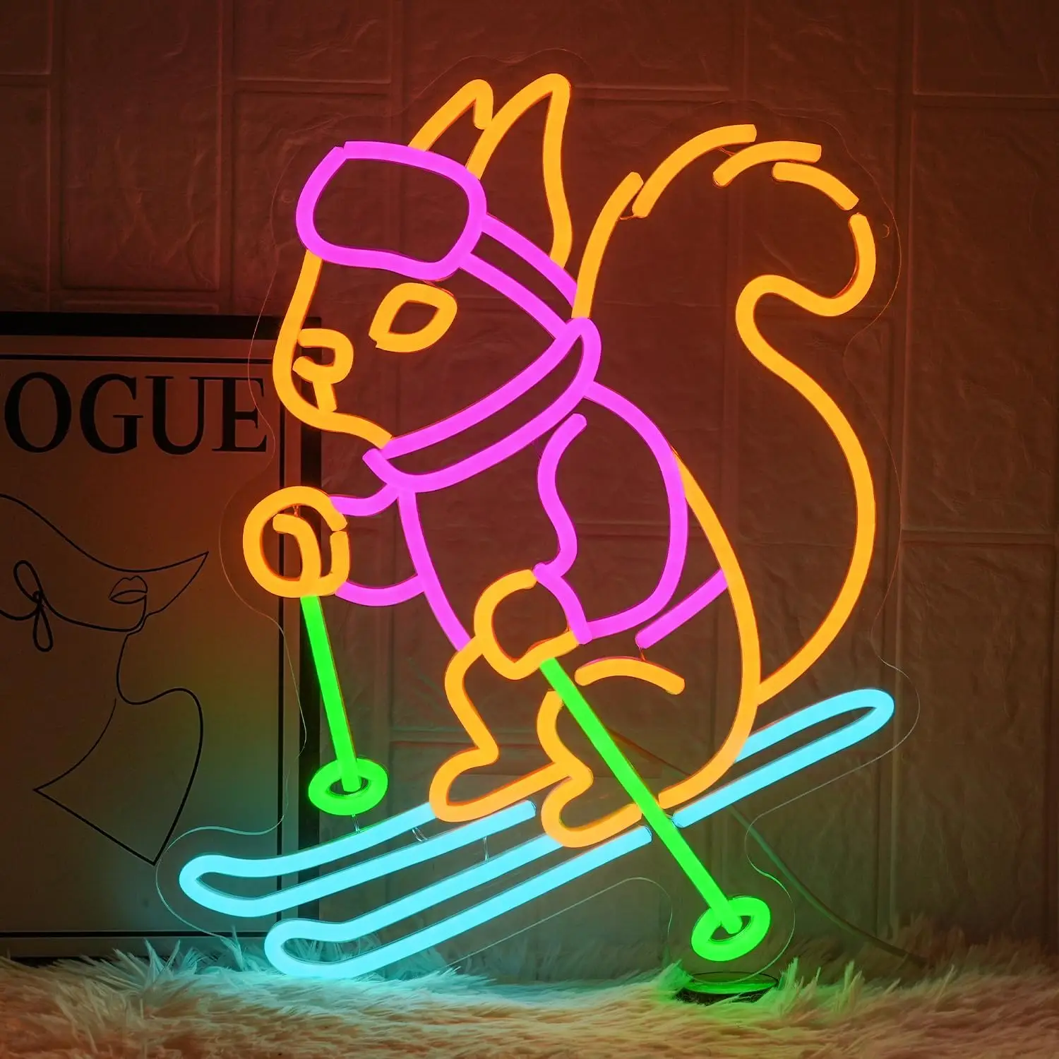 

Squirrel Skiing Neon Sign USB Powered LED Light for Kid Room Snow Skiing Club Game Room Bedroom Decoration Gift Art Wall Light