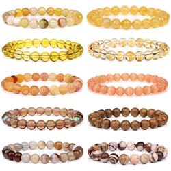 Yellow Orange Brown Stone Bracelet 8mm Bead Bracelets Tiger Eye Citrines Crystal Bracelet Healing Jewelry Gifts For Men Women