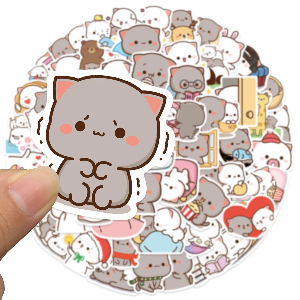 Autocollants de chat Mitao mignons de dessin animé, 60 pièces, autocollants de chats amusants imperméables pour bouteille d'eau, ordinateur portable, Skateboard, bagages, jouets pour enfants