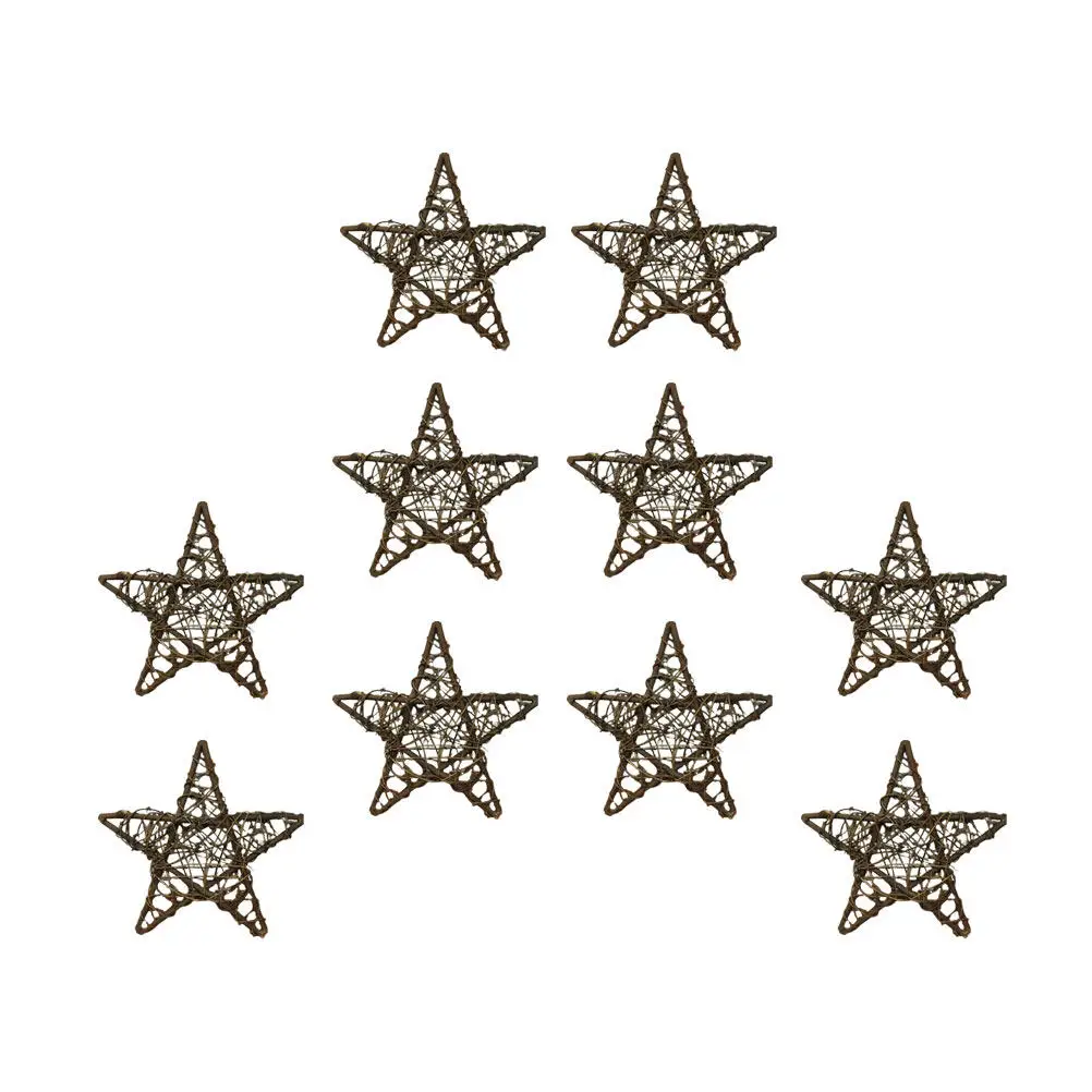 10Pcs 10Cm Rattan Pentagram Star Decoration Handmade Woven Natural Fiber Wall Hanging Home Office Cafe Hotel Party Table Decor