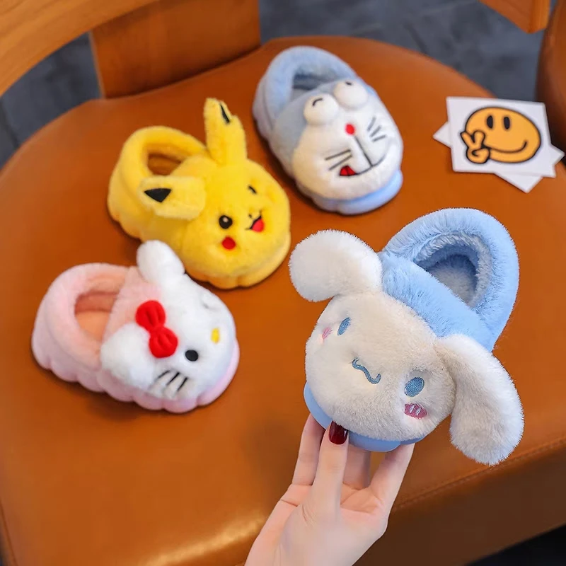 Fall Winter Cartoon Cute Indoor Cotton Slippers Children's Shoes Plush Cute Baby Boy Girl Casual Slippers Cotton Shoes Flat Heel