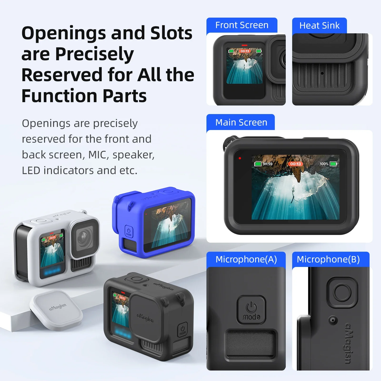 AMagisn-Étui de protection en silicone pour GoPro Fore13, résistant à 360, batterie gratuite, accessoires pour caméra d'action latérale