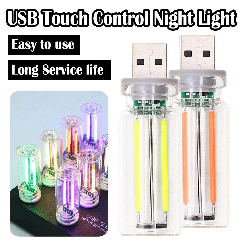 Retro USB LED Filament Night Light Dimming Blue Light Car Touch Incandescent Lamp 5V Charging Cold Light COB Atmosphere Lamp