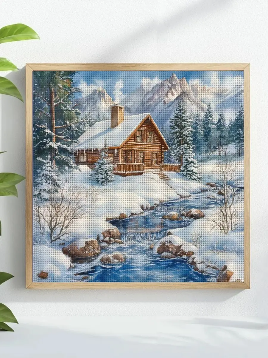 1 Stück 40x40 cm/15,74 Zoll Schneelandschaft Gestempeltes Kreuzstich-Set DIY-Kit 11CT/14CT DIY-Stickset DIY-Kreuzstich-Set – Detail 1