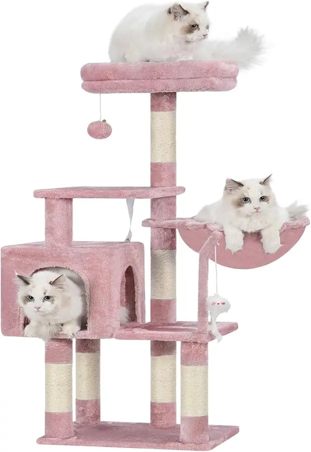 

Heybly Cat Tree with Toy, Cat Tower Condo for Indoor Cats, Cat House with Padded Plush Perch, Cozy Hammock and Sisal Scratching