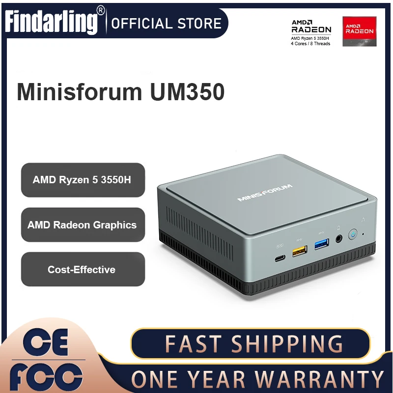 Original Minisforum Mini PC Gamer UM350 AMD Ryzen 5 3550H 4 Core DDR4 16GB 512GB SSD Windows 11 4K DP HD Mini Desktop Computer