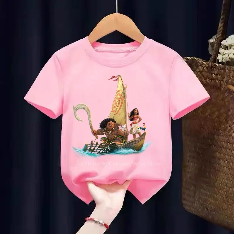 Moana's Oceanic Crew! Fun-filled Summer T-shirt for Kids, Cute Cartoon Print on Cotton Shortsleeve Tops