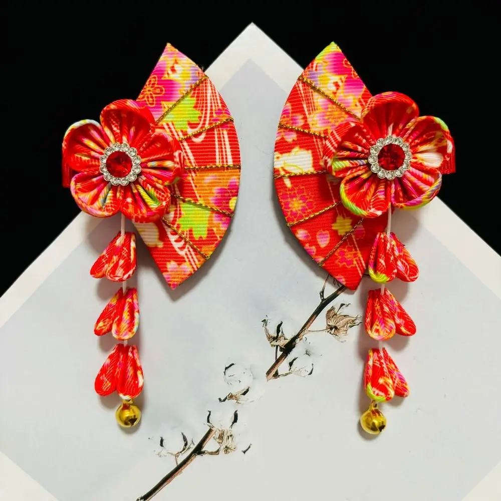 Cute Bell Kimono Sakura Hairpin Flower Sakura Tassel Fan Hair Clip Girl Hair Accessories Hanfu Fan Hair Clip Outdoor